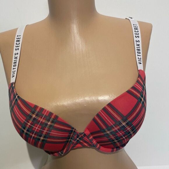 Victoria's Secret Women's Multicolor Plaid T-Shirt Push Up Full Coverage Bra 36B - Picture 1 of 8